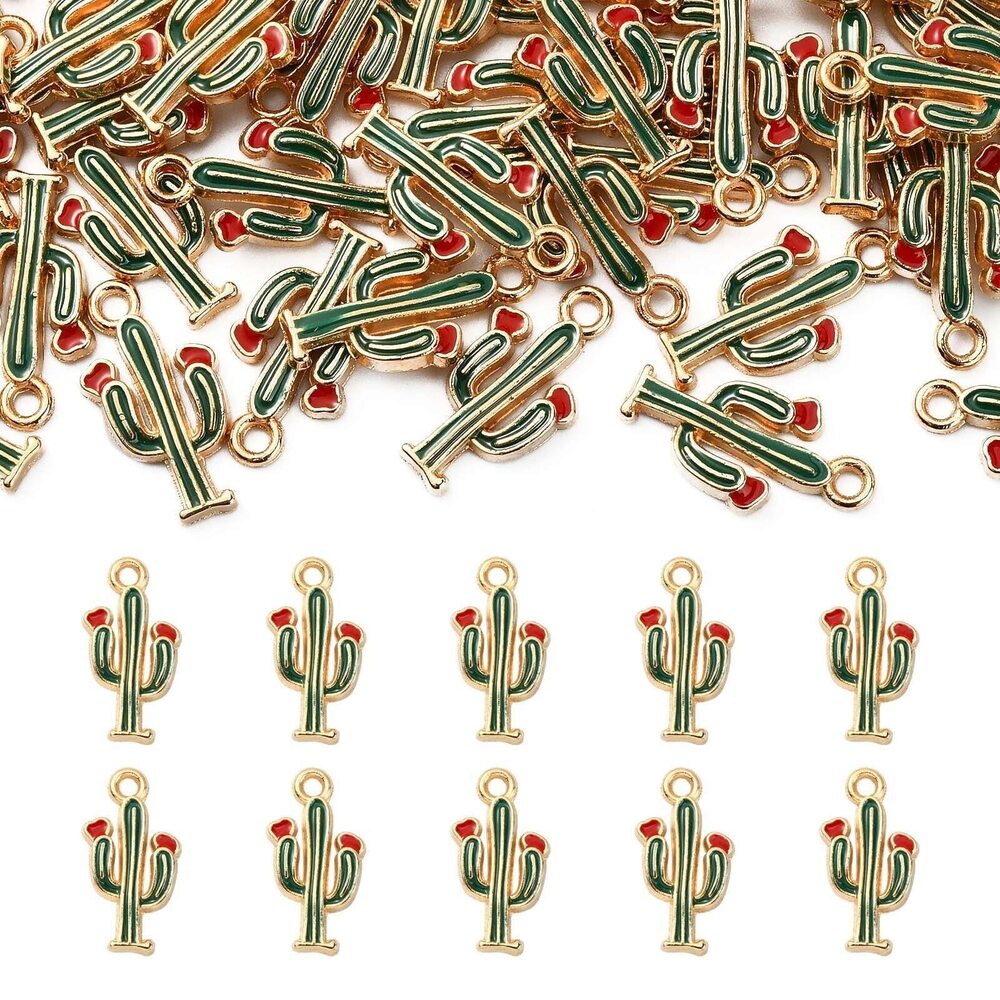 2451 100 pcs Gold Plated Color Cactus Charms Enamel Charms for Jewelry